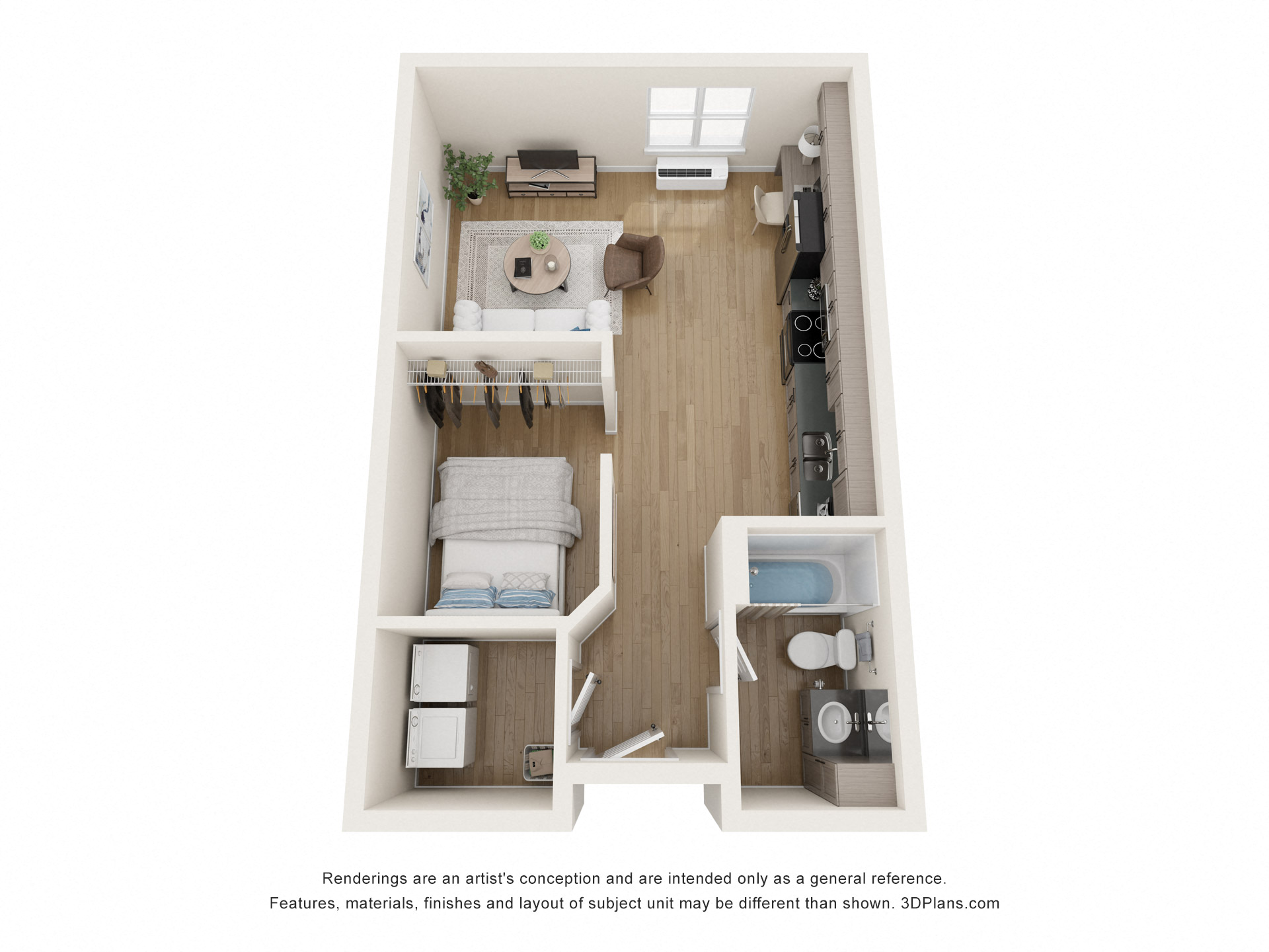 Floor plan for studio, 1 bath, 560 sqft